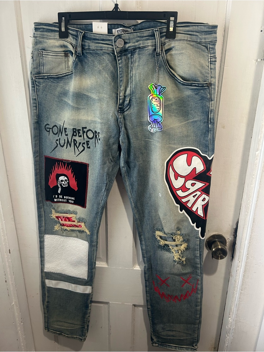 Sugar Light Blue Washed Denim Jeans with Logo Patch